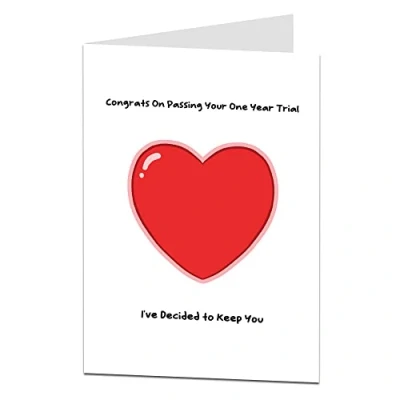 Image of Anniversary Card Funny 1st First. Congratulations On Passing Your One Year Trial For Him &amp; Her. Perfect Wedding Paper Or Relationship. Boyfriend Girlfriend Husband Wife.
