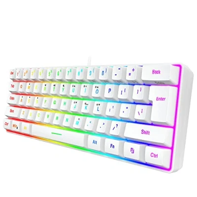 Image of Snpurdiri K60 60% Gaming Keyboard, 61 Keys Multi Color RGB Illuminated LED Backlit Wired, Waterproof Mini Compact, for PC/Mac Gamer, Typist, Travel, white