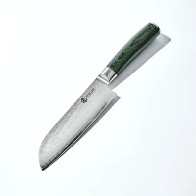 Image of HexClad Santoku Knife, 18 cm Japanese Damascus Stainless Steel Blade, Full Tang Construction, Pakkawood Handle