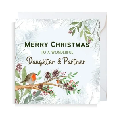 Image of Second Ave Daughter &amp; Partner Christmas Robin Square Xmas Holiday Festive Greetings Card