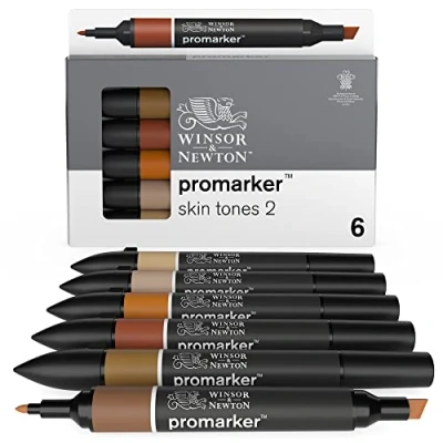 Image of Winsor &amp; Newton, Promarker, Skin Tones II, Set of 6, Alcohol Based Dual Tip Marker