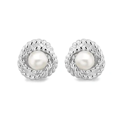 Image of Tuscany Silver Women&#039;s Sterling 9mm Textured Knot and Pearl Stud Earrings