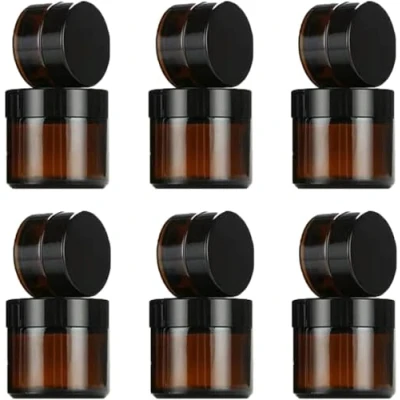 Image of Saijer Amber Glass Jars, 12 PCS Empty Jar Cosmetic Jars Candle Refillable Sample Bottle Container Storage with Lids Liners for Creams Lotions Essential Oils Powder 10ml 30ml