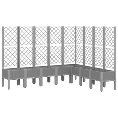 Image of vidaXL Garden Planter with Trellis Light Grey, Polypropylene, Spacious Flower Pot Box Rattan Design for Patio, Terrace, and Outdoor Gardening