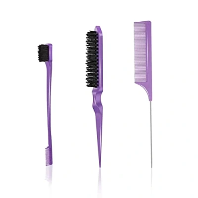 Image of 3 Pieces Hair Styling Comb Set Teasing Brush Rat Pin Tail Double Sided Edge Brush,Hard Bristle Brush,Rat Comb,Back Combing Brushes,Hair Dye