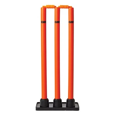 Image of Gunn &amp; Moore GM Cricket Wicket Stumps Bails Set Multi Surface Moulded Plastic Regulation Height 28&quot; Orange