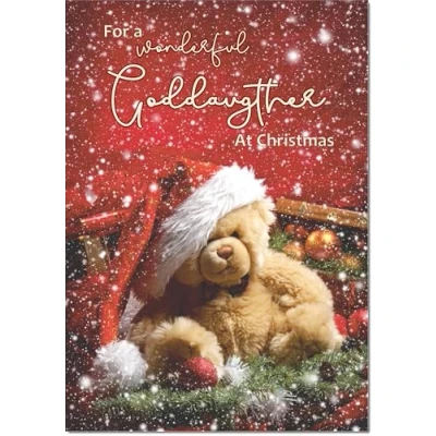 Image of doodlecards Goddaughter Christmas Card Bear with Santa Hat Medium Size for Plain Envelope