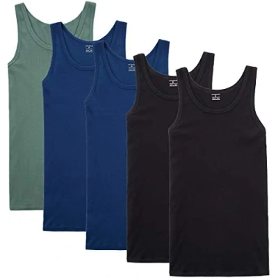 Image of NUOZA Mens Vest Tank Top 5 Pack Fine Rib Muscle Shirts Cotton Black Blue Olivgrün,XL