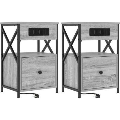 Image of vidaXL Bedside Cabinets with Drawer 2 pcs Grey sonoma 40 x 31 60 cm