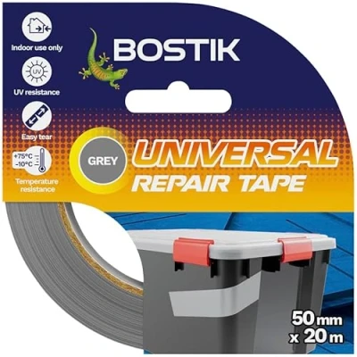 Image of Bostik Universal Repair Tape Grey Strong Duct Perfect For Any Substrate Easy To Tear Indoor Use Only 50mm x 20m Roll