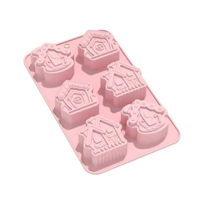 Image of 6 Cavity Heart/House Silicone Mold Fondant Chocolate Mould Cake Dessert Kitchen Baking Supplies Nonstick