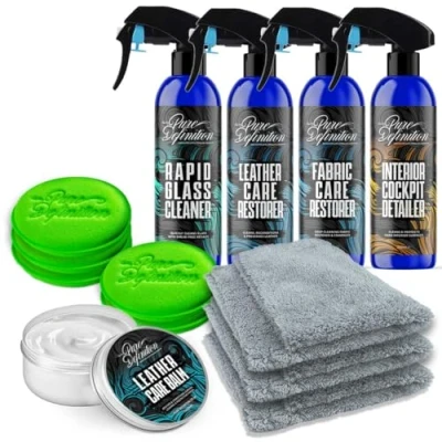 Image of Pure Definition Car Interior Detailing Kit, Glass, Leather, Fabric Cleaner and Accessories Cleaning Set Restores Trim, Upholstery, Plastic Mirror