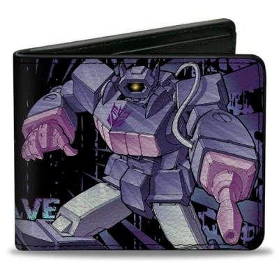 Image of Buckle Down Hasbro Wallet, Bifold, Transformers Shockwave Poses and Decepticon Shield Purples, Vegan Leather, Multicolor, 4.0&quot; x 3.5&quot;, Casual