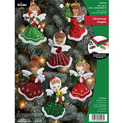 Image of Bucilla Felt Ornaments Applique Kit Set of 6 Christmas Angels