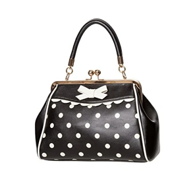 Image of Banned Crazy Little Thing Vintage Bag 50s Rockabilly Polka Top Handle Handbag Black &amp; White