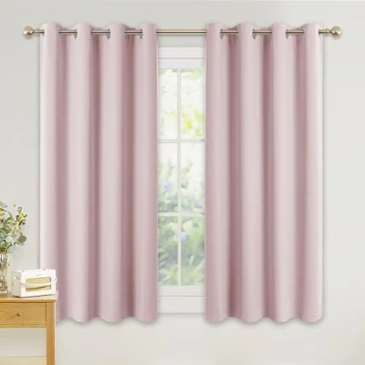 Image of PONY DANCE Girls Bedroom Curtains 54 Drop Pink Blackout Thermal Insulated Eyelet Short Window for Nursery/Kids Bedroom, 2 Panels, W46 X L54,