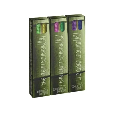 Image of The Clean Toothbrush Eco Friendly and Socially Responsible Manual Pack of 6 Made from 100% Biodegradable, Sustainably Grown Moso Bamboo