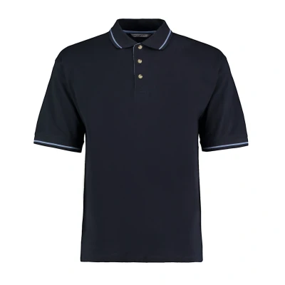 Image of Kustom Kit Mens Short Sleeve Polo Shirts, Navy/Light Blue, Medium. KK606