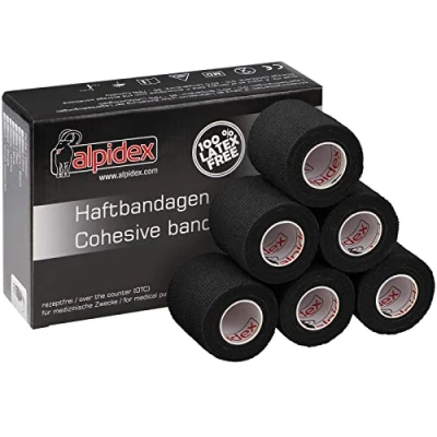 Image of ALPIDEX 6 Rolls Adhesive Bandage 5 cm x 4.5 m Cohesive Self Elastic Pet Bandages Fixation Tape Sport Vet Wrap Horses Dogs Humans, Colour:Black