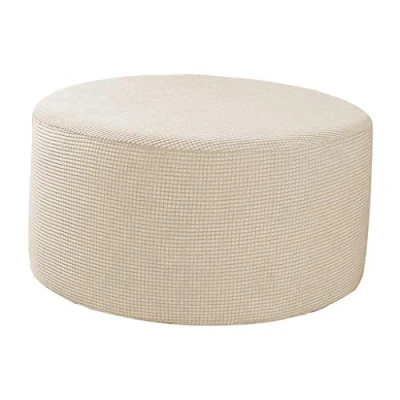 Image of Baoblaze Ottoman Slipcovers Round Footrest Footstool Covers Stretch Storage Covers, High Spandex Slipcover Machine Washable, Beige