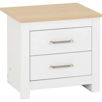 Image of Seconique 2 Drawer Bedside, Engineered Wood, White/Oak Effect, W 500mm x D 400mm H 455mm