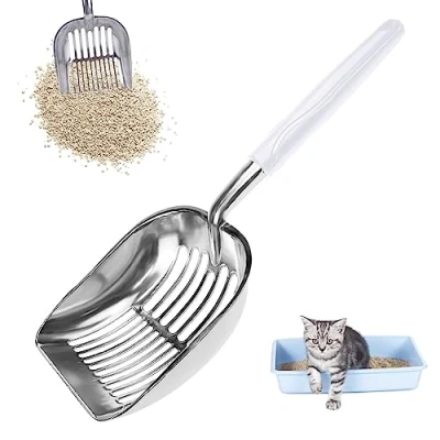Image of GmeDhc Metal Cat Litter Scoop, Large Durable Poop Fast Sifting Deep Shovel, with Ergonomic Long Handle, Suitable for All Types