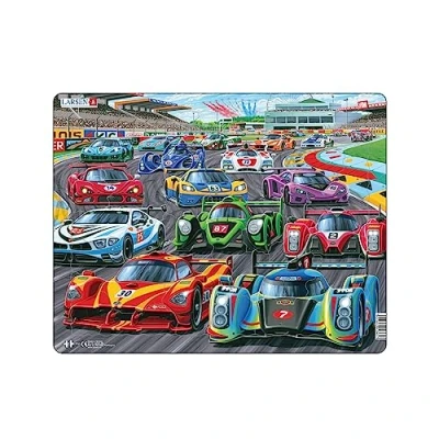 Image of Larsen PG1 Racing Cars on the Track Jigsaw Puzzle 38 Pieces Boxless Tray &amp; Frame Fun Educational for Kids Perfect Young Car Enthusiasts