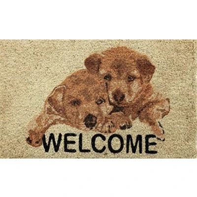 Image of Coco&amp;Coir Door Mat Non Slip Thick Coir Premium Quality Rubber Backed Eco Friendly Indoor Outdoor Heavy Duty Pet series Entrance 45 x 75 cm (Puppy Welcome)