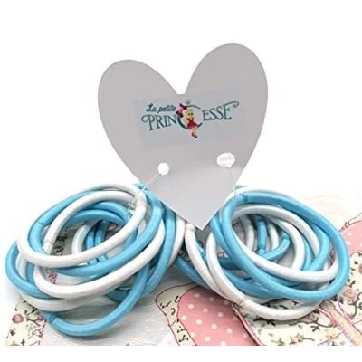 Image of Set of 36 Thick 4 mm Elastic Hair Ties, School Uniform Bands Ponytail Holders Bobbles for Women Girls Ties (White and Sky Blue)