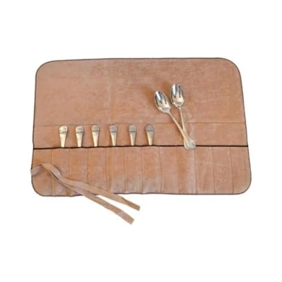 Image of Hagerty silver Guard Cutlery Roll I pouch for &amp; plated metal 59 x 40cm Practical storage with tarnish protection holder fruit spoons 12 compartments, Tan, A119004