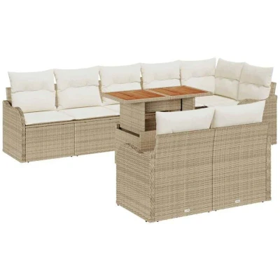 Image of vidaXL 9 Piece Garden Dining Set with Cushions Beige Poly Rattan
