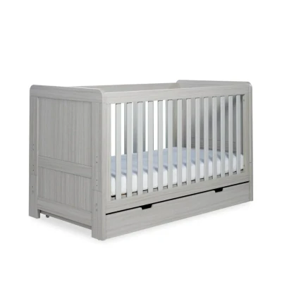 Image of Ickle Bubba Pembrey Cot Bed and Under Drawer (Ash Grey, All Seasons Premium Pocket Sprung Mattress)