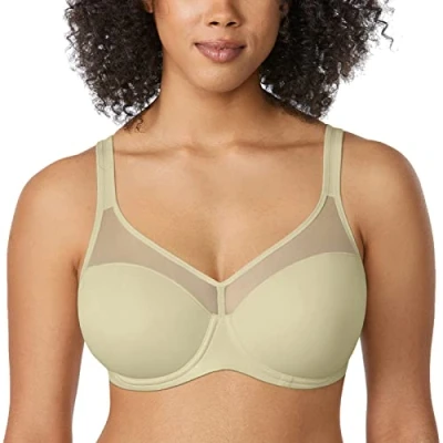 Image of Delimira Women&#039;s Full Coverage Lightly Padded Bra Underwire Mesh Support Comfort T Shirt Sea Foam Green 36D