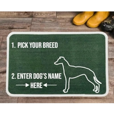 Image of Pet REBELLION Extra Large Personalised Absorbent Machine Washable Food Mat For Dogs Feeding Bowls Non Slip Reduces Movement Rounded Corners to Stay Flat (Whippet Green)