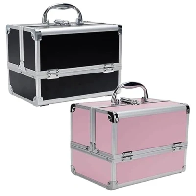 Image of Makeup Vanity Beauty Cosmetic Travel Storage Organiser Box Case with Mirror Black (Pink)