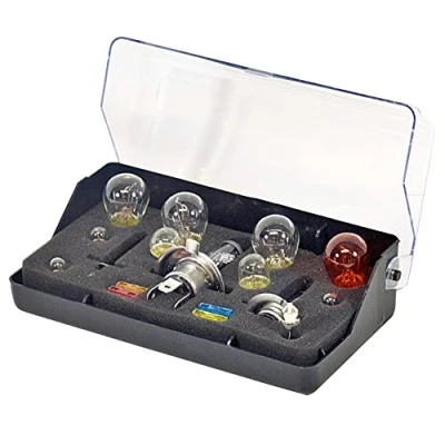 Image of AA Universal Bulb and Fuse Kit for Cars Other Vehicles AA0200 Essential Common Bulbs Halogen Headlamps Storage Box Included, Clear/Red/silver