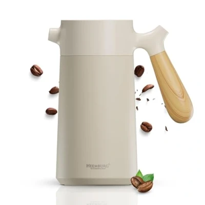 Image of Heemburg French Press Coffee Maker Cafetière Thermo Double Wall Insulated Vacuum Stainless Steel Manual Brewer (White)