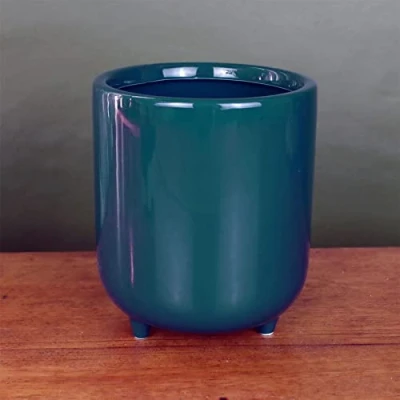 Image of Leaf Ceramic Indoor Cachepot Planters, Green Blue, 15cm