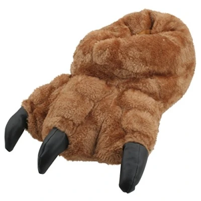 Image of Slumberzzz Mens Novelty Plush Monster Claw Slippers Brown 11 12 UK