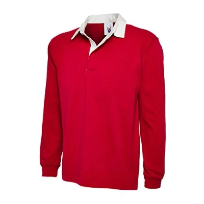 Image of Uneek New Mens Plain Premium Rugby Shirt Red XXX Large