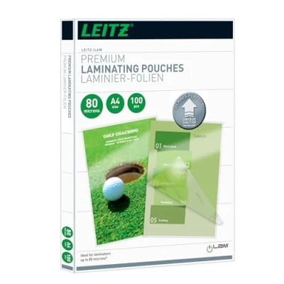 Image of Leitz 74780000 Laminating Pouches Made of 80 Micron Thick Material (Transparent, Glossy, A4 and UDT) Pack 100