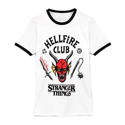 Image of Stranger Things Hellfire Club T Shirt for Men Women Adults Hawkins Society Eddie White Outfit Season 4 Merchandise 3XL