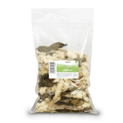Image of Rabbit Ears with Fur For Dogs 1kg Premium Hypoallergenic, All Dog Breeds, Small, Medium, Large, Puppies, Adult, Senior, Raw Treats 100%, Natural Treats, Digestive Health, Product of EU