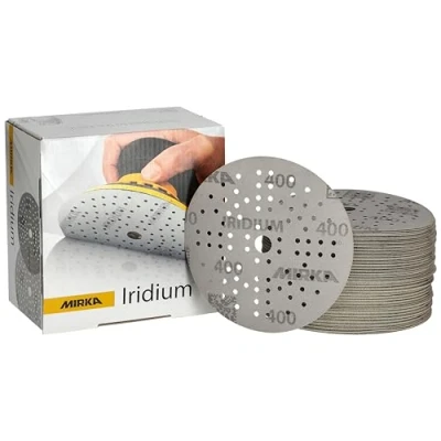 Image of Mirka Iridium Premium Sandpaper Ø 125mm Grip 89 Hole, Grit 400, 100 pcs / For sanding of paint, putty, primer, wood, steel, mineral materials, plastic.