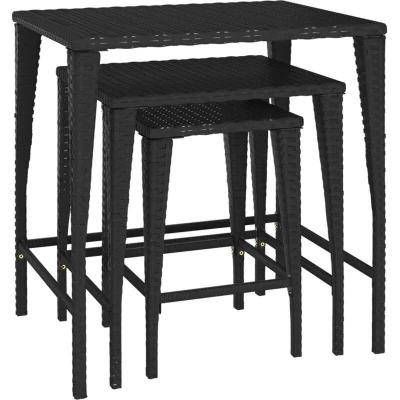 Image of vidaXL Garden Nesting Tables 3 pcs Black Poly Rattan
