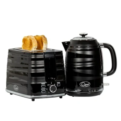Image of Quest 36099 Harmony Kettle &amp; Toaster Set / 1.7L Rapid Boil 2 Slice Toaster/Spout Filter 7 Setting Toaster/Sleek Modern Kitchen Essentials (Black)