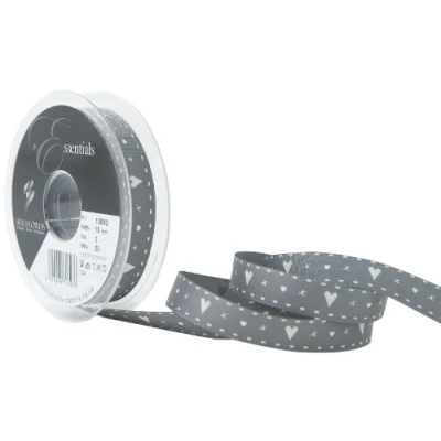 Image of Berisfords 15 mm Hearts and Kisses Ribbon, Smoked Grey 13592 SG