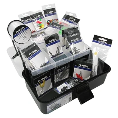 Image of FLADEN FISHING 500 PLUS Assorted SHORE BOAT SEA Fully Loaded Terminal Tackle Box Set Make Repair All Your Own Rigs Accessory in a 2 Tray Cantilever Pack 27cm x 15cm 13cm [19 101]