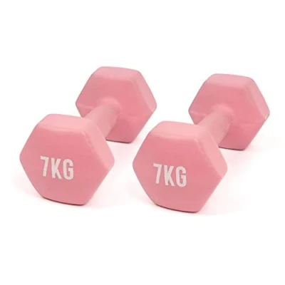 Image of MYGA Hex Dumbbells Pair of Neoprene &amp; Cast Iron Hexagonal Dumbbell Hand Weights for Women and Men at Home Gym Weight: 7 kg