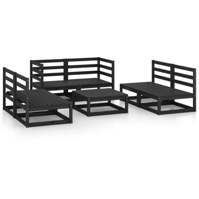 Image of vidaXL 7 Piece Garden Lounge Set Black Solid Pinewood